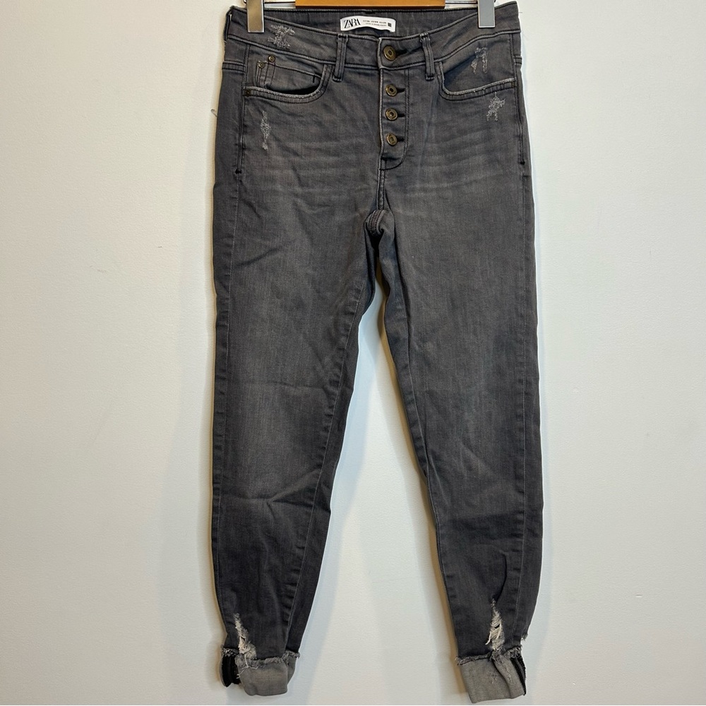 Zara Exposed Button Fly Grey Skinny Jeans